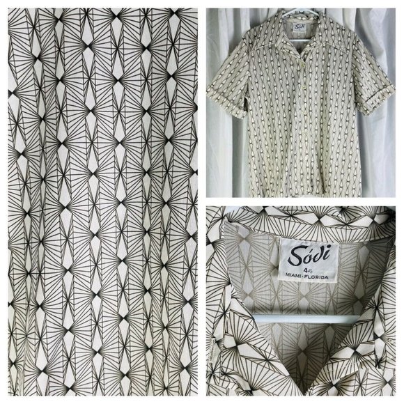 Sodi Other - Vintage Disco‎ 70s Geometric Polyester Button Up Shirt Men's 44 Atomic Waves EUC